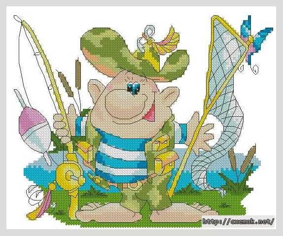 Download embroidery patterns by cross-stitch  - Рыбачок