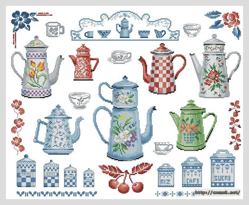 Download embroidery patterns by cross-stitch  - Коллекция кофейников