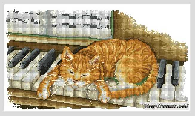 Download embroidery patterns by cross-stitch  - Котик на пианино
