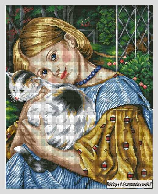 Скачать схемы вышивки нитками / крестом  - Девочка с котом