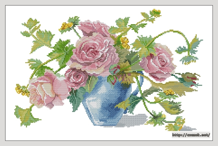 Скачать схему вышивки нитками Roses in a vase, автор 