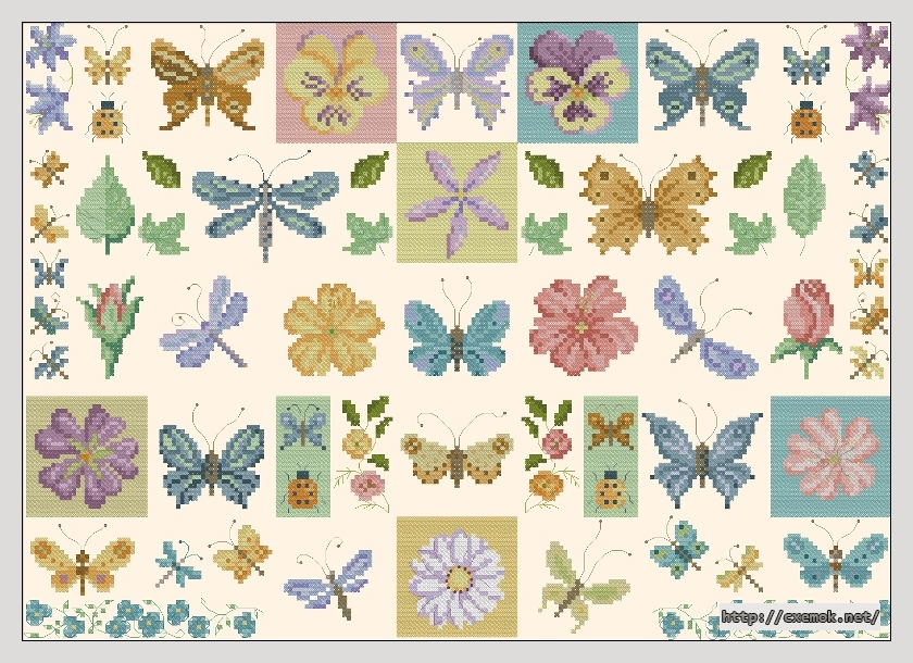 Скачать схемы вышивки нитками / крестом  - Flowers and butterflies, автор 