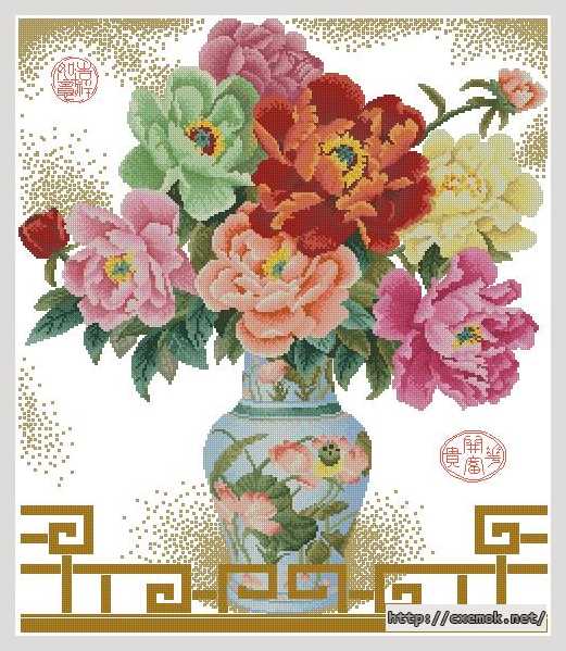 Download embroidery patterns by cross-stitch  - Букет в китайской вазе