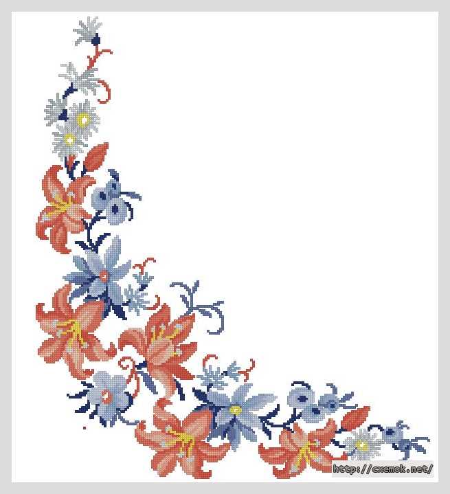 Download embroidery patterns by cross-stitch  - Скатерть «лилии и ромашки»