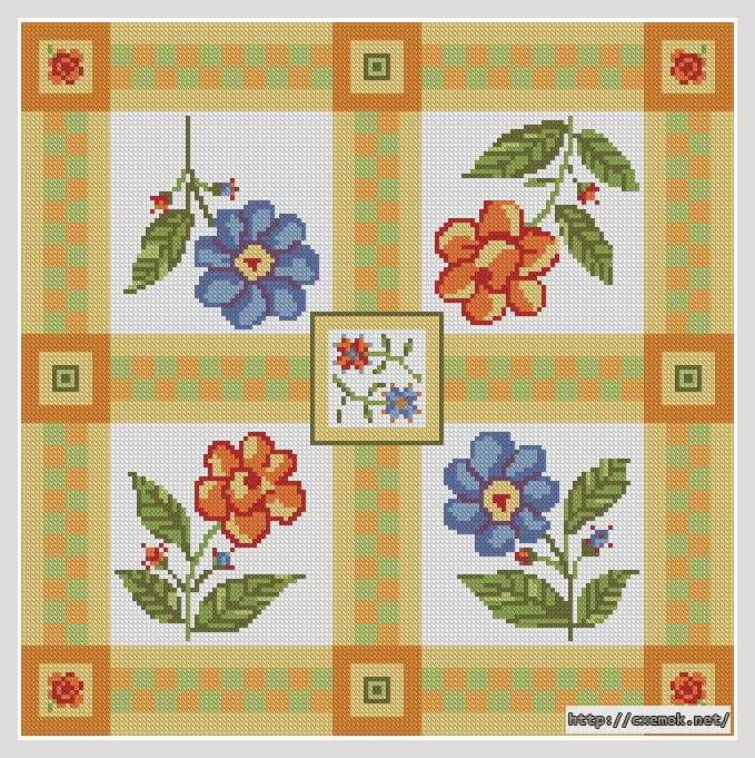 Download embroidery patterns by cross-stitch  - Подушка с цветочками