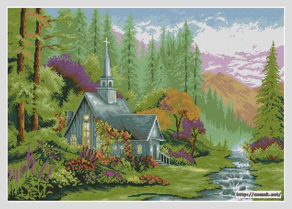 Download embroidery patterns by cross-stitch  - Часовня у лесного ручья