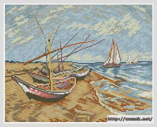 Скачать схему вышивки нитками Лодки (Ван Гог)