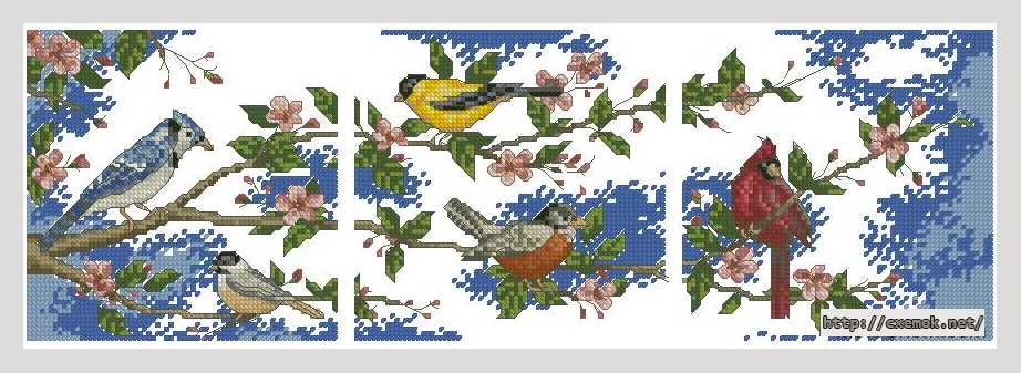 Download embroidery patterns by cross-stitch  - Птицы и цветы