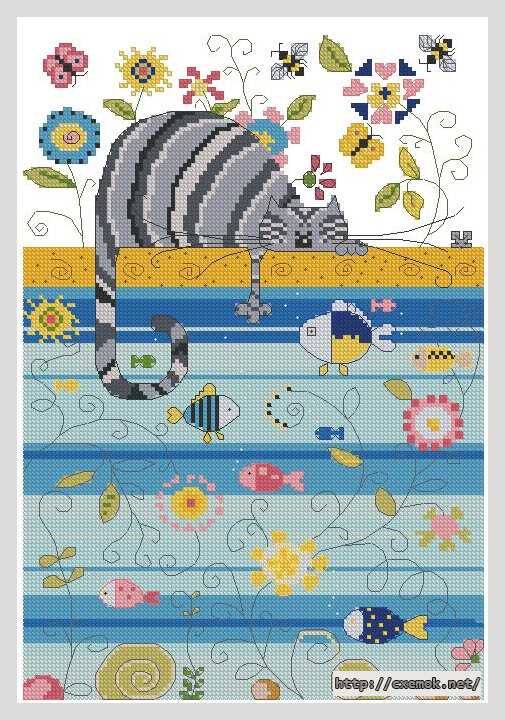 Download embroidery patterns by cross-stitch  - Рыбалка в аквариуме