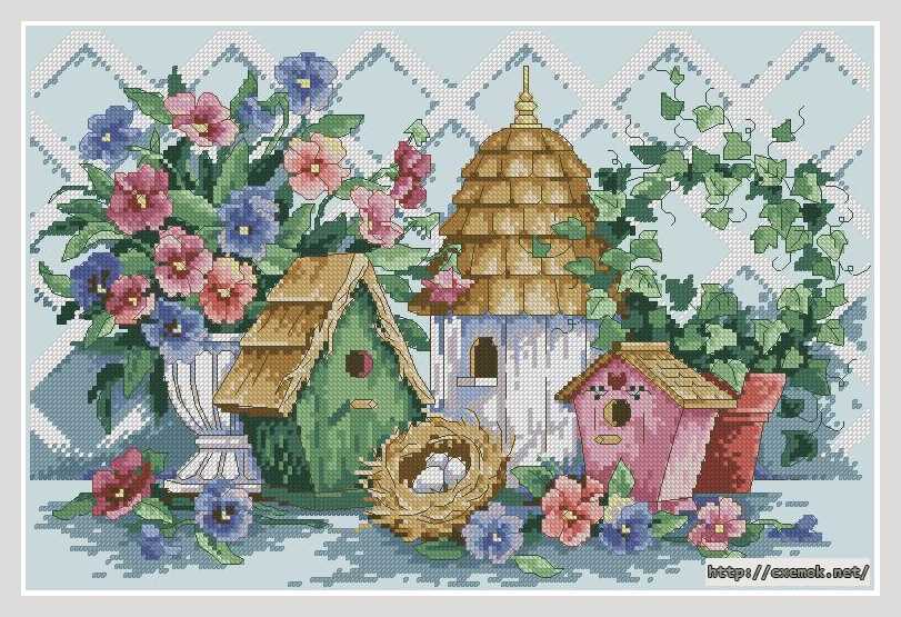 Download embroidery patterns by cross-stitch  - Летние дома. скворечники
