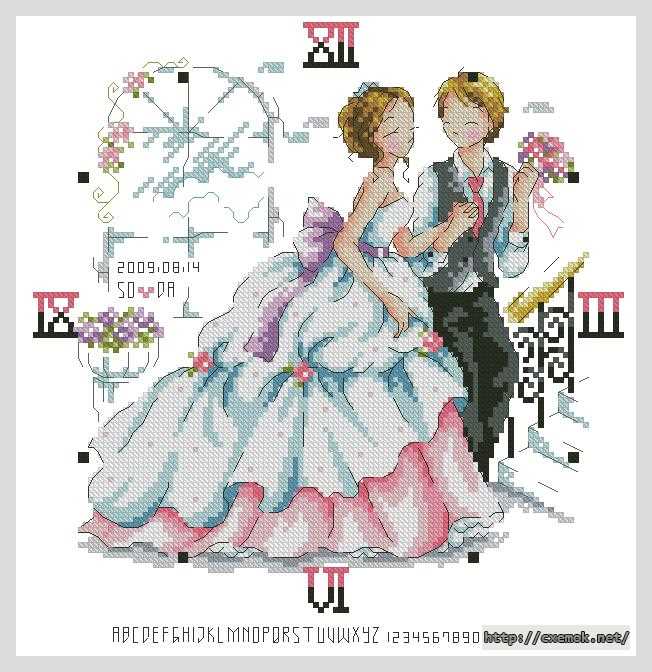 Download embroidery patterns by cross-stitch  - Часы со свадебной метрикой