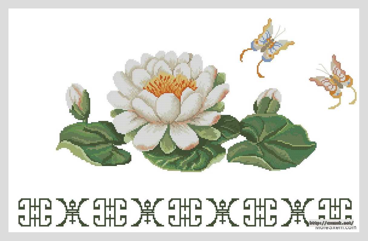 Download embroidery patterns by cross-stitch  - Лотос с бабочками
