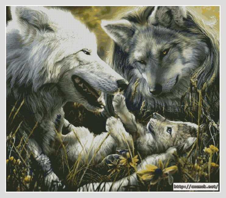 Скачать схему вышивки семья волков