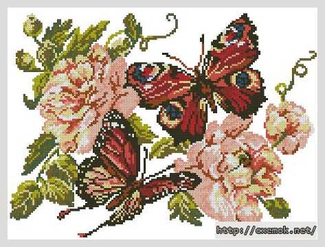 Download embroidery patterns by cross-stitch  - Пионы и бабочки