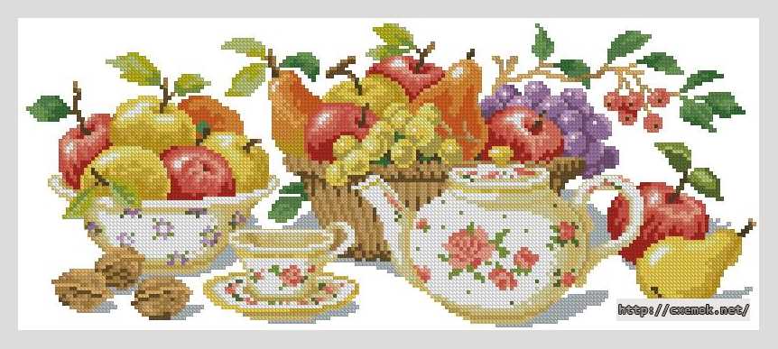 Download embroidery patterns by cross-stitch  - Фрукты и чашки