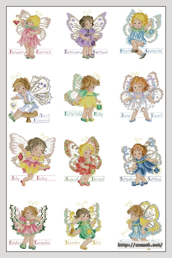 Скачать схему вышивки birthstone fairies calendar