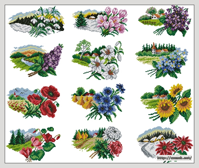Download embroidery patterns by cross-stitch  - Цветочный календарь 2003