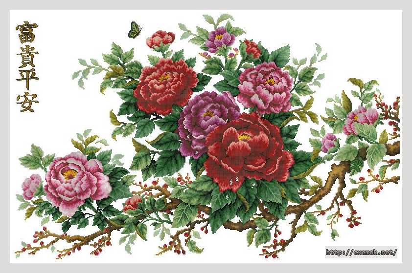 Download embroidery patterns by cross-stitch  - Красные пионы