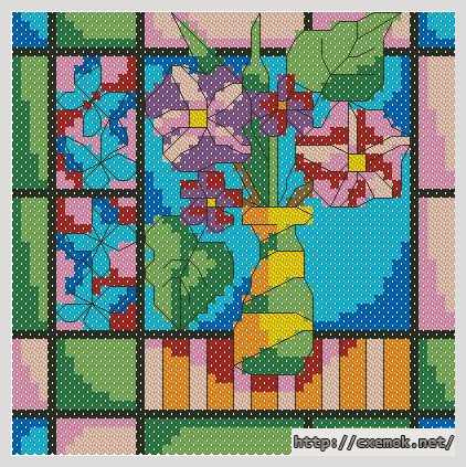 Download embroidery patterns by cross-stitch  - Витраж букет с бабочками