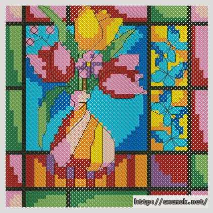Download embroidery patterns by cross-stitch  - Витраж букет тюльпанов
