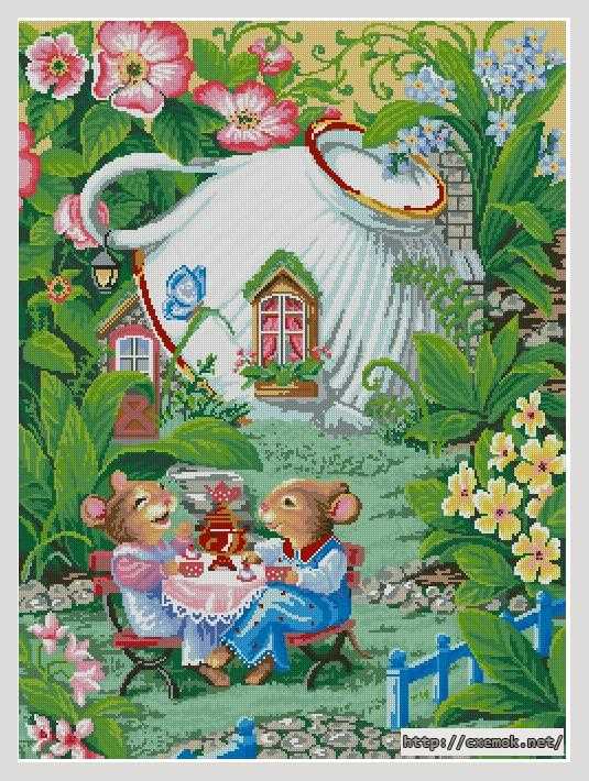 Download embroidery patterns by cross-stitch  - Чаепитие мышей