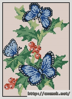 Скачать схемы вышивки нитками / крестом  - Butterflies on a berry branch, автор 