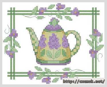 Скачать схему вышивки нитками Чайник и фиолетовые цветы