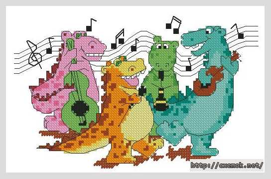 Download embroidery patterns by cross-stitch  - Динозавры-музыканты