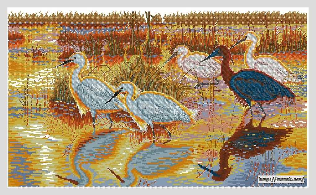 Download embroidery patterns by cross-stitch  - Цапли на болоте