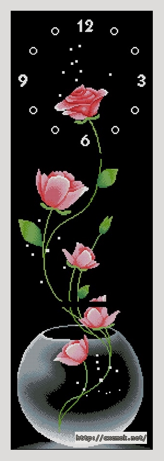 Download embroidery patterns by cross-stitch  - Triptich clock-roses