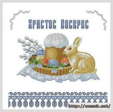 Download embroidery patterns by cross-stitch  - Рушник с зайцем