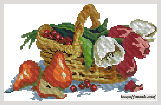 Download embroidery patterns by cross-stitch  - Корзина с цветами и фруктами, author 