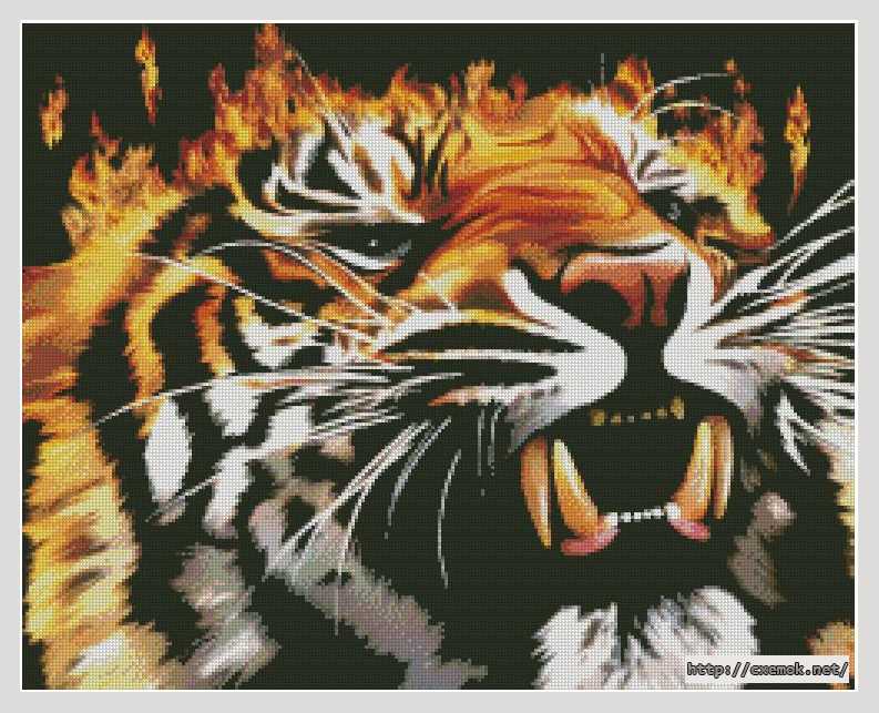 Завантажити схеми вишивки нитками / хрестом  - Огненный тигр