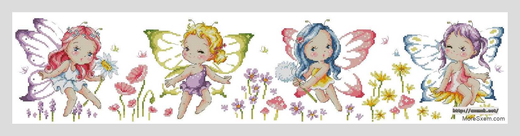 Download embroidery patterns by cross-stitch  - Девочки-бабочки