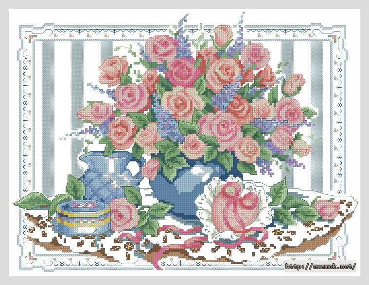 Download embroidery patterns by cross-stitch  - Лепестки и жемчуг