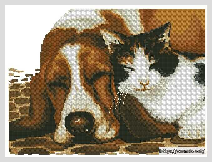 Download embroidery patterns by cross-stitch  - Пёс и кот