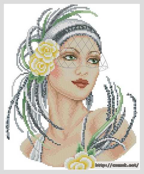 Download embroidery patterns by cross-stitch  - Леди с желтыми розами