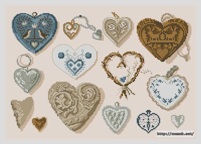 Download embroidery patterns by cross-stitch  - Сердечки на любой вкус