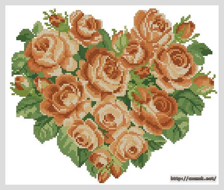 Download embroidery patterns by cross-stitch  - Сердце «оранжевые розы»