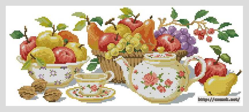 Download embroidery patterns by cross-stitch  - Фрукты и чайные чашки