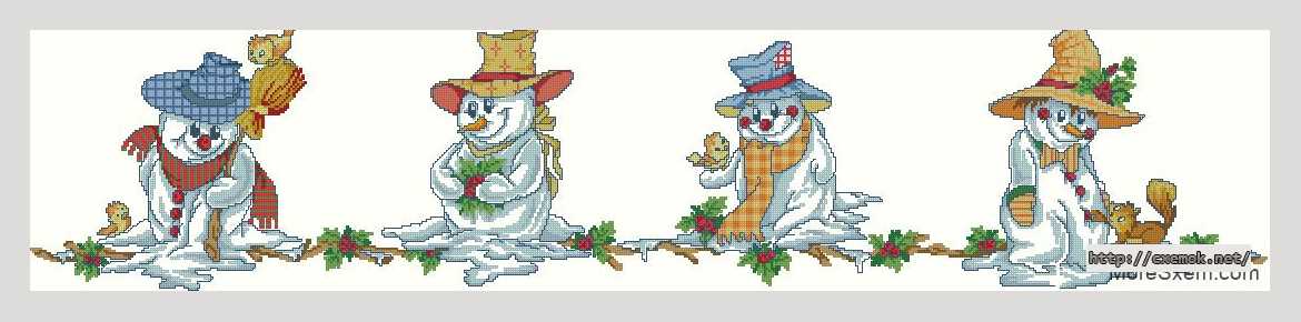 Download embroidery patterns by cross-stitch  - Растаявшие снеговики