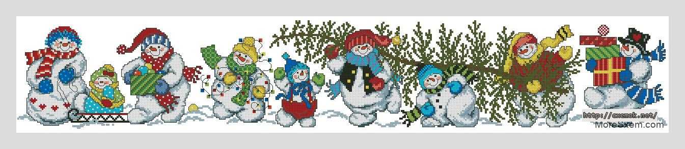 Завантажити схеми вишивки нитками / хрестом  - Большая семья снеговиков