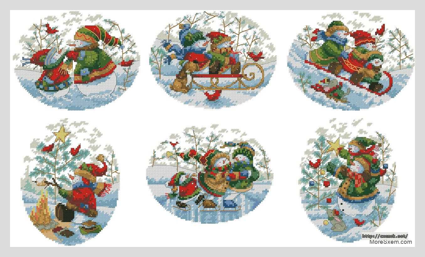 Download embroidery patterns by cross-stitch  - Снеговики