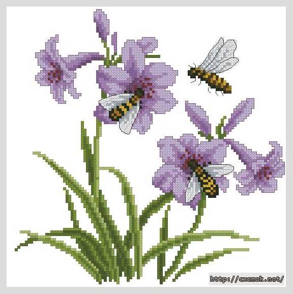 Download embroidery patterns by cross-stitch  - Пчелы и цветы