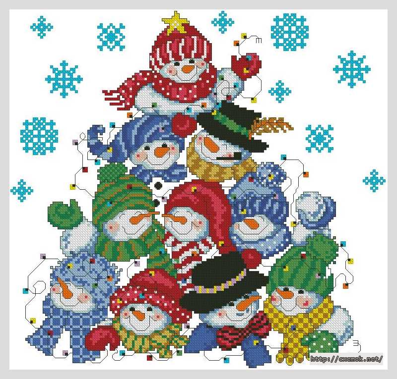 Download embroidery patterns by cross-stitch  - Снеговики