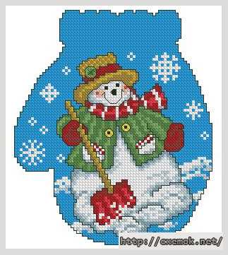 Download embroidery patterns by cross-stitch  - Варежка со снеговиком