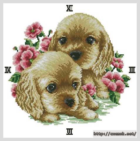 Download embroidery patterns by cross-stitch  - Часы с собачками