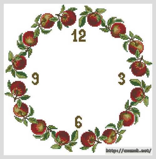 Download embroidery patterns by cross-stitch  - Часы яблоки