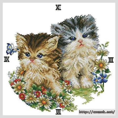 Download embroidery patterns by cross-stitch  - Часы «романтические котята»