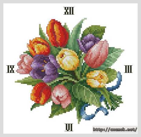 Download embroidery patterns by cross-stitch  - Часы тюльпаны